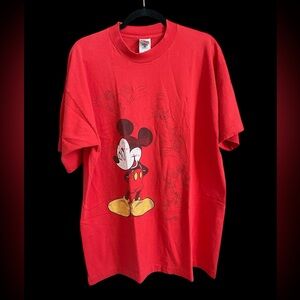 Vintage Y2K Disney Mickey Mouse Sketch Red T-Shirt XL Fruit of the Loom Heavy